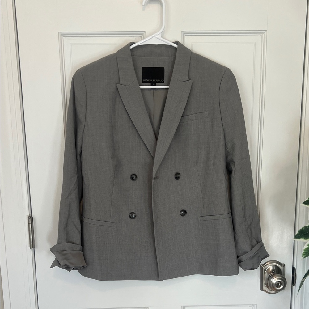 Banana Republic Gray Double-Breasted Blazer